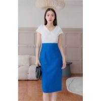 ราคา TD1026 เดรสคอวีป้ายทูโทนแขนล้ำ S M L XL (27100786528)