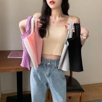 ราคา ถูกมาก เสื้อครอป เสื้อครอปสายเดี่ยวไหมพรม คอป้ายเซ็กซี่ เสื้อยืดครอป เสื้อครอปเอวลอย ครอปเอวลอย (21710675101)