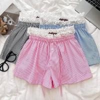 ราคา ลูกไม้สีขาวปักด้านในลูกไม้ขึ้นเอวยางยืดลายกางเกงขากว้างลําลองสองชิ้นผู้หญิง (26803562196)
