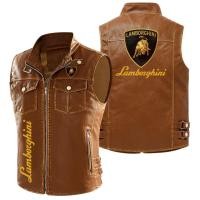 ราคา Lamborghini เสื้อแจ็กเก็ตหนัง pu เสื้อกั๊ก ลายโลโก้ สําหรับขี่รถจักรยานยนต์ (24123675247)