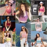 ราคา Mnvofficial B1018 พร้อมส่ง เสื้อครอป ทรงคล้องคอ ผ้าเรย่อน ไม่มีฟองน้ำนะคะ (23076739367)