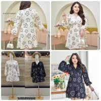 ราคา มินิเดรสคอวีแต่ฉลุลูกไม้ลายดอก อก 40 50 (28353346971)