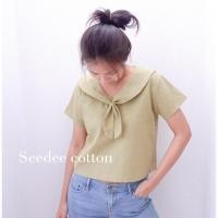 ราคา เสื้อครอปคอกะลาสี เนื้อผ้าฝ้าย สีพาสเทล สไตล์มินิมอล น่ารักๆ (16184472526)