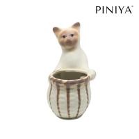 ราคา Piniya กระถางต้นไม้ เซรามิก แมวตะกร้าหน้า ลายวิเชียรมาศ ไม่เคลือบ รหัส 70 (1771994905)