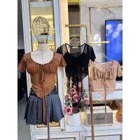 ราคา Mnvofficial เสื้อแขนสั้นรูดหน้าผ้าซีทรู ซับในผ้าเรย่อน (26204090859)