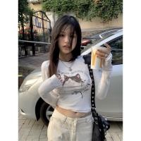 ราคา ST940 เสื้อครอปแขนยาวเอวลอย สกรีนน้องแมว (18271753738)