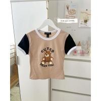 ราคา ST771 เสื้อครอปคอกลมสีน้ำตาล แขนสั้นสีดำ สกรีนน้องหมี CUTER THANK YOU (22711868834)