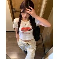 ราคา ST864 เสื้อครอปเอวลอย สกรีนรูปรถ สไตล์เกาหลี (18368937244)