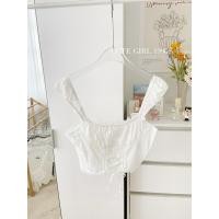 ราคา ST1083 เสื้อครอปลูกไม้คอเหลี่ยมสีขาว (26004065860)