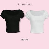 ราคา ST1040 เสื้อครอปเอวลอย แต่งขอบลูกไม้สไตล์วินเทจ (25612301467)