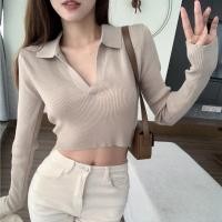 ราคา Lady Girl 0128 AC E เสื้อครอปไหมพรม V ลึกคอปก เสื้อแฟชั่นแขนยาวสไตล์เกาหลี (19153573628)