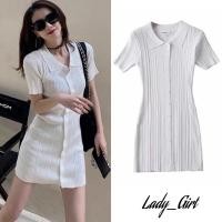 ราคา Lady Girl 3517 AI E เดรสไหมพรมคอปกกระดุมหน้า 11 เม็ดใช้งานได้จริง เดรสแขนสั้นเเฟชั่นเกาหลีเนื้อผ้ายึดยุน (14114480682)
