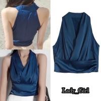 ราคา Lady Girl 310 dd019เสื้อแขนกุดไขว้หน้าผ้าซาตินผสมไหม เสื้อเเฟชั่นเกาหลีวีหน้าอัดจีบชวงใหล่ (10605539672)