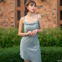 ราคา Lady Girl 312 dd 022 เดรสสายเดียวคอถ่วงชายชุดไม่เท่ากัน เดรสออกงานเนื้อผ้าชาติน เเต่งชิปข้าง (8357473146)