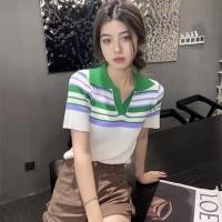 ราคา Lady Girl 6A66 AC เสื้อแฟชั่นแขนสั้นลายทาง เสื้อครอปเอวลอยเนื้อผ้าใหม่พรหมสไตล์เกาหลี (20732647040)