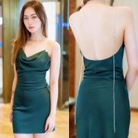 ราคา Lady Girl 518 BF เดรสสายเดี่ยวคอถ่วงเนื้อผ้าชาติน เดรสออกงานสายเพชรกระดุมหน้า2เม็ด (19535447256)