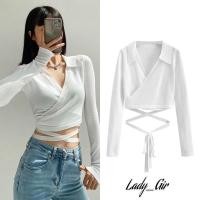 ราคา Lady Girl 56041 AD A เสื้อครอปท็อปไหมพรมแขนยาว V ลึกคอปกด้านหลังสามารถผูกโบว์ได้ (14936603683)