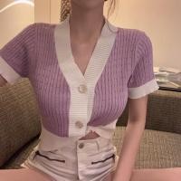ราคา Lady Girl BZ91 1 KK 212 5 เสื้อเเฟชั่นเกาหลีวิหน้ากระดุม 3 เม็ดปักขอบสี เสื้อครอปท็อปใหมพรหมแต่งร่องริ้ว (11500085880)