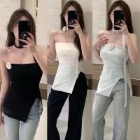 ราคา Lady Girl 803 6 BA เสื้อเกาะอก แต่งสายไขว้คอแถมเข็มขัดดอกไม้ เนื้อผ้าใหมพรม สไตล์เกาหลี (29104350074)
