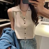 ราคา Lady Girl 691 BA เสื้อแฟชั่นคอปกกระดุมหน้า5เม็ด เสื้อไหมพรมแขนกุดสไตล์เกาหลี (24302570641)