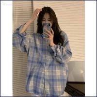 ราคา Pเสื้อเชิ้ตลายสก๊อตผู้หญิงโอเวอร์ไซส์ลําลองหลวมออกแบบเสื้อแขนยาว (28854258482)