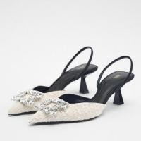 ราคา Zara2023 ใหม่ รองเท้าส้นสูง หัวแหลม เปิดส้น แบบบาง แฟชั่นฤดูร้อน สําหรับผู้หญิง (22843635092)