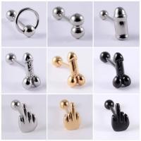 ราคา จิว จิวลิ้น จิวควย ต่างหู Surgical Steel Middle Finger Gesture Tongue Barbell Stud Piercing Ring Punk Tongue Ring (14289311414)