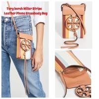 ราคา กระเป๋าสะพายใส่โทรศัพท์ได้ Tory burch Miller Stripe Leather Phone Crossbody Bag (9708908677)
