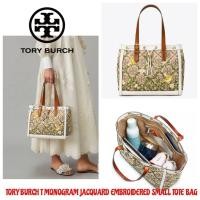ราคา กระเป๋าถือ กระเป๋าสะพาย size M ของแท้ TORY BURCH T MONOGRAM JACQUARD EMBROIDERED SMALL TOTE BAG (8855812268)