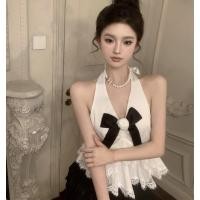 ราคา เสื้อท็อปแขนกุด ผ้าซาติน ประดับโบว์ แต่งลูกไม้ แฟชั่นสําหรับผู้หญิง (19190277275)