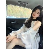 ราคา เสื้อเชิ้ตแขนยาว เปิดไหล่ ผ้าซาติน ทรงหลวม สุดเซ็กซี่ (15797430250)