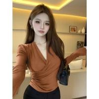 ราคา เสื้อยืดแขนยาว คอวี แบบรัดรูป สีพื้น แบบเรียบง่าย แฟชั่นฤดูใบไม้ร่วง และฤดูหนาว (20394519572)