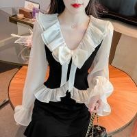 ราคา เสื้อครอปท็อปแขนยาว ผ้าชีฟอง คอวี ประดับโบว์ สไตล์ฝรั่งเศส แฟชั่นฤดูใบไม้ผลิ สําหรับผู้หญิง (25171999836)