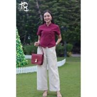 ราคา กางเกงผ้าฝ้ายเยื่อไผ่สีธรรมชาติ สไตล์ทรงคุณนาย งานซิปหลังอัดผ้ากาวทั้งตัว (25661036207)