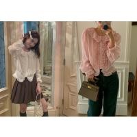 ราคา พร้อมส่ง เสื้อเชิ้ตแขนยาว คอปกตุ๊กตา แต่งจับจีบ แต่งลูกไม้ แต่งกระดุมแถวเดียว คุณภาพดี สไตล์เกาหลี เรโทร สําหรับผู้หญิง (24371998454)