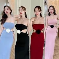 ราคา D022 เดรสออกงาน ชุดไปงานแต่ง เดรสยาว รุ่นเกาะอกดอกไม้ (24131877295)