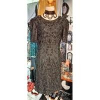 ราคา dress วินเทจมือสองสีดำผ้าลูกไม้ปักปล้องปักเลื่อม (25315094522)