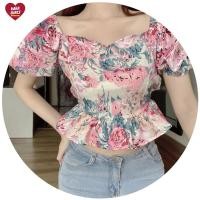 ราคา เสื้อครอปเนื้อผ้าฝ้าย เสื้อผ้าผู้หยิงลายดอกแขนตุ๊กตาสุดน่ารัก ครอปคอวีแต่งระบายราคาดีมากๆ (19114311019)