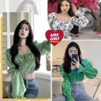 ราคา คอเหลี่ยม ลายดอก เสื้อเชิ้ตแขนยาวผ้าพัฟ เสื้อแขนพอง เสื้อคอเหลี่ยม ความเยาว์ เผยให้เห็นสะดือ (21425277266)