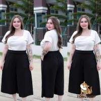ราคา A4 กางเกง5ส่วนขาบาน กางเกงสาวอวบใส่ทำงาน ผ้าวูลเวฟ เอวยางยืด ทรงกระบอกใหญ่ ใส่สบาย (28452667967)