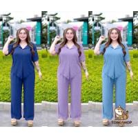 ราคา D12 ชุดเซ็ตสาวอวบผ้าท๊อฟฟี่ เสื้อคอปกผ่าล่าง ขายาว ผ้าหนานุ่ม เด็ง ยืดใส่สบาย ชุตเซ็ตสาวอวบ (23464728954)