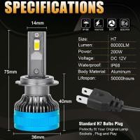 ราคา Hlxg หลอดไฟหน้ารถยนต์ LED 80000LM 200W H7 H1 H4 HB3 9005 HB4 9006 H11 9012 6000K 5570 CSP สําหรับ VW Ford BMW (25415241658)
