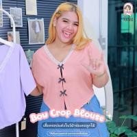 ราคา ส่งฟรี A167 เสื้อครอปแต่งโบว์ผ้าร่องเกาหลี คอลูกไม้ สาวอวบ ไซส์ใหญ่ (29054618741)