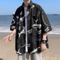 ราคา เสื้อเชิ้ตแขนสั้น เสื้อฮาวายพิมพ์ลายปลาวาฬสีดำ เสื้อชายหญิงสไตล์เกาหลี แฟชั่นฤดูร้อน นิ่มใส่สบายไม่ต้องรีด มาใหม่ล่าสุด (24968070821)