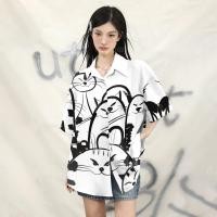 ราคา ลายแมววินเทจผู้หญิงเสื้อเชิ้ต เสื้อสตรีแฟชั่นใหม่ฤดูร้อนเสื้อสาวอวบ (28553409903)