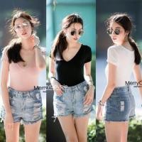 ราคา Body Suit บอดี้สูทคอวี V แขนสั้น ไม่เว้าหลัง เป้าแป๊กแกะได้ ทรงสวยเป๊ะ สาวๆต้องมี ใส่สบายมาก (15749462767)