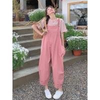 ราคา สินค้าใหม่บนชั้นวางสีชมพู Workwear สายรัดชุดกางเกงสุภาพสตรีแสดงผอมวิทยาลัยลมลายเสื้อยืดกางเกงลำลองสองชิ้น (26355302582)