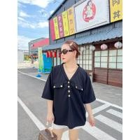 ราคา D68 เสื้อแฟชั่นเกาหลีเสื้อคอวี แต่งกระดุมสีทอง ใส่เที่ยว ใส่ทำงาน อกใหญ่ สาวอวบ Tiny sherbet (25383090337)