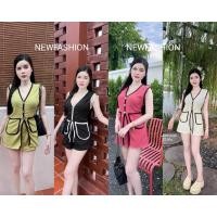 ราคา Mnvofficial พร้อม ส่ง Set2ชิ้นเสื้อผ่าหน้า แต่งกระดุม กาง เกงขาสั้น ผ้า ยืด กางเกงสม๊อกลัง ผ้ายืด (24883194124)