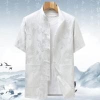ราคา Retro Tang ชุดแขนสั้นเสื้อผ้าไหมน้ําแข็งบางสไตล์จีนโบราณ Casual Hanfu Stand Up Collar ติดกระดุมเสื้อผ้า (29304256681)